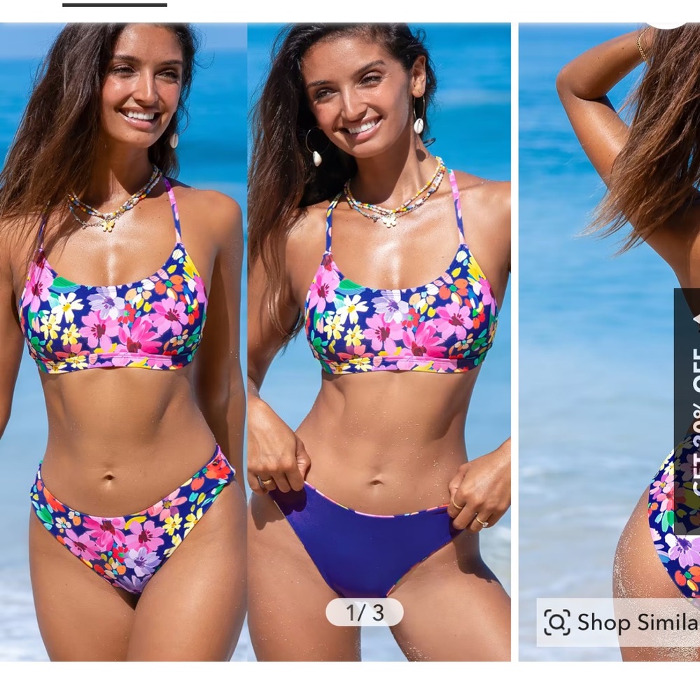 Cupshe Floral Scoop Neck Bikini Top & Reversible Mid-Rise Bottoms Set